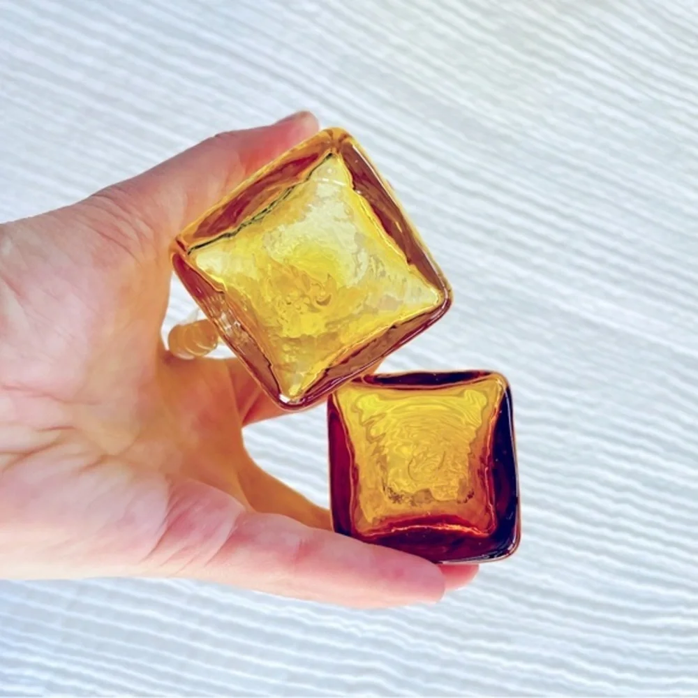Hand Blown Mini Glass‎ Vases !! Gorgeous Amber Color with Reddish Pink Lip